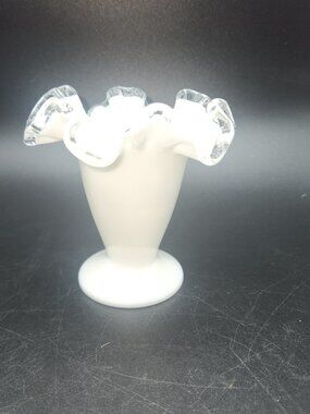 Vintage Fenton Silver Crest Vase Clear Double Crimped 4.25" Tall